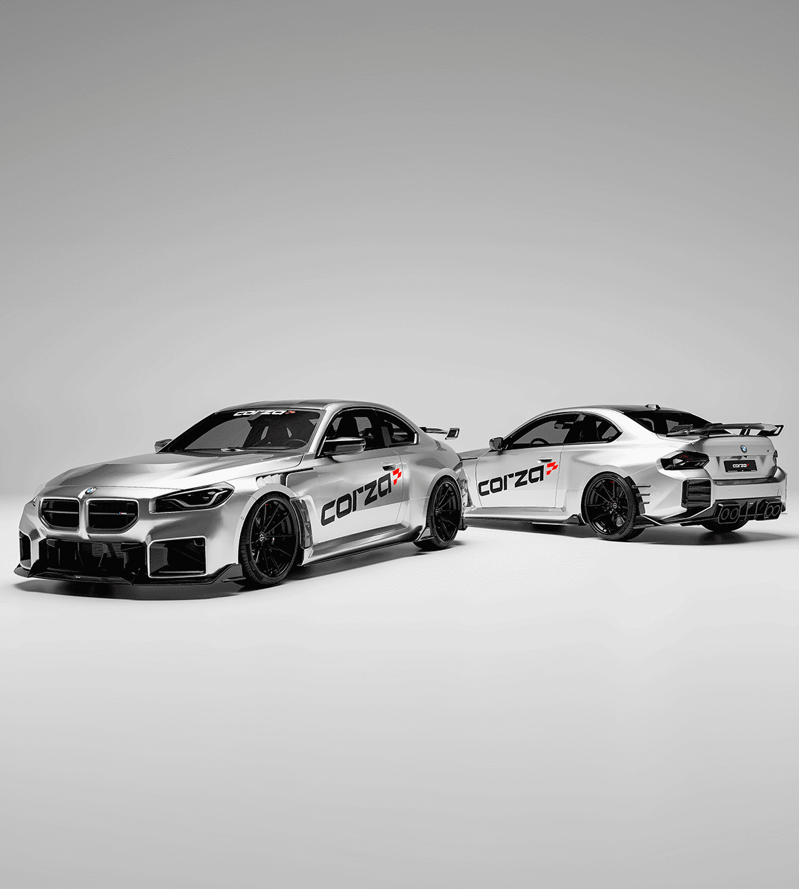 Two BMW vehicles on a gray background, emphasizing their luxury design and powerful presence.